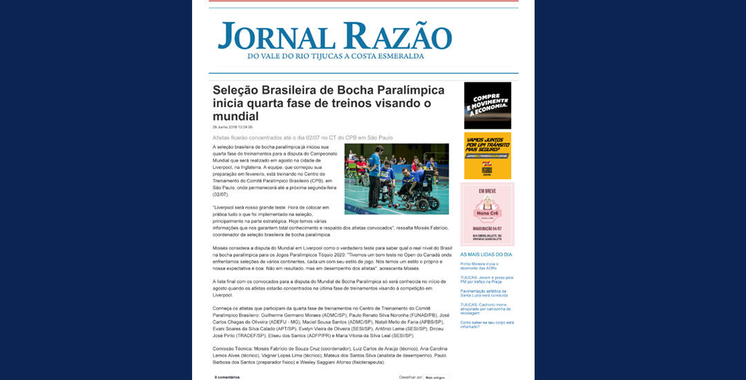 Seleção Brasileira de Bocha Pararalímpica inicia quarta fase de treinos visando o mundial